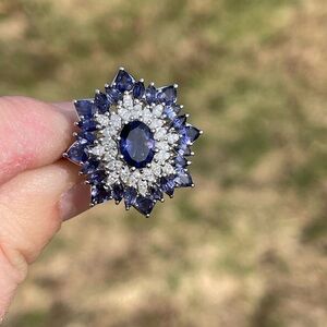 Iolite and Moissanite Ring